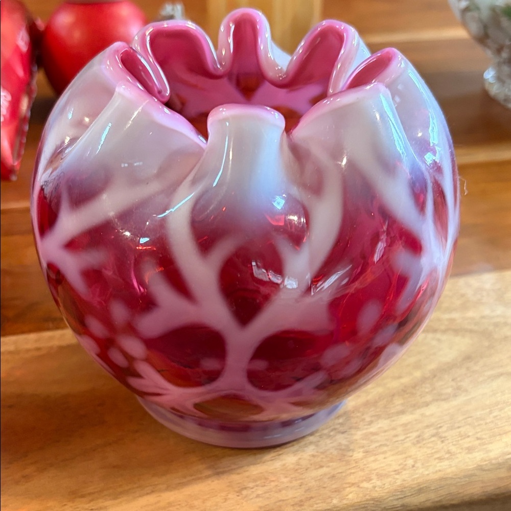 Fenton Vintage Cranberry Opalescent ruffled vase